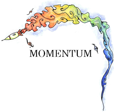 momentum logo with rocketship