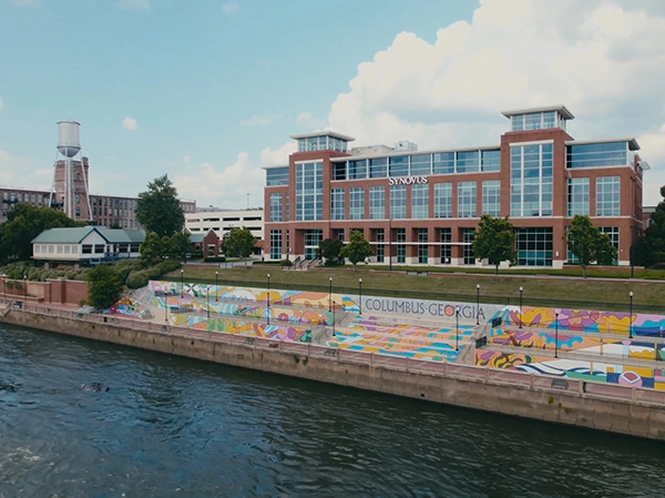 A picture of uptown Columbus from the Chattahoochee River.