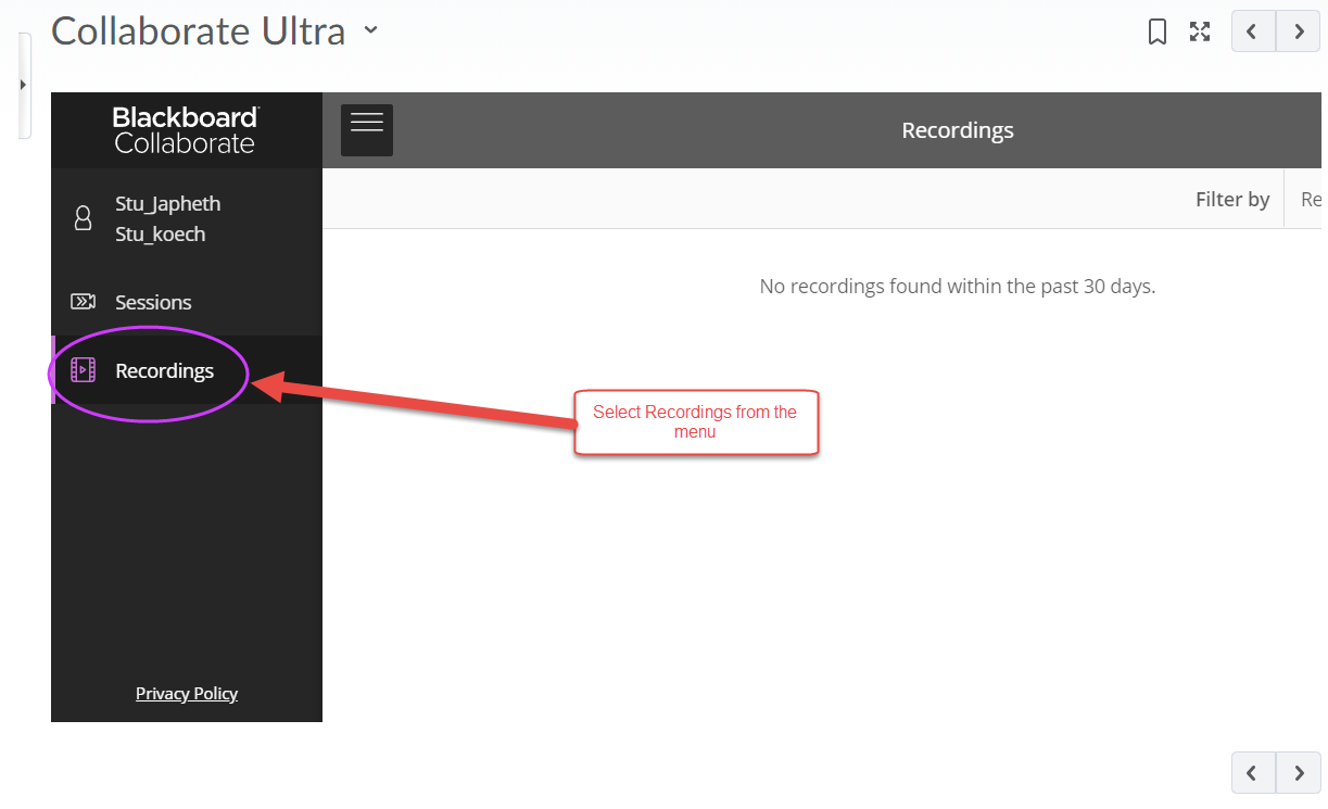 Select recording Select recording
