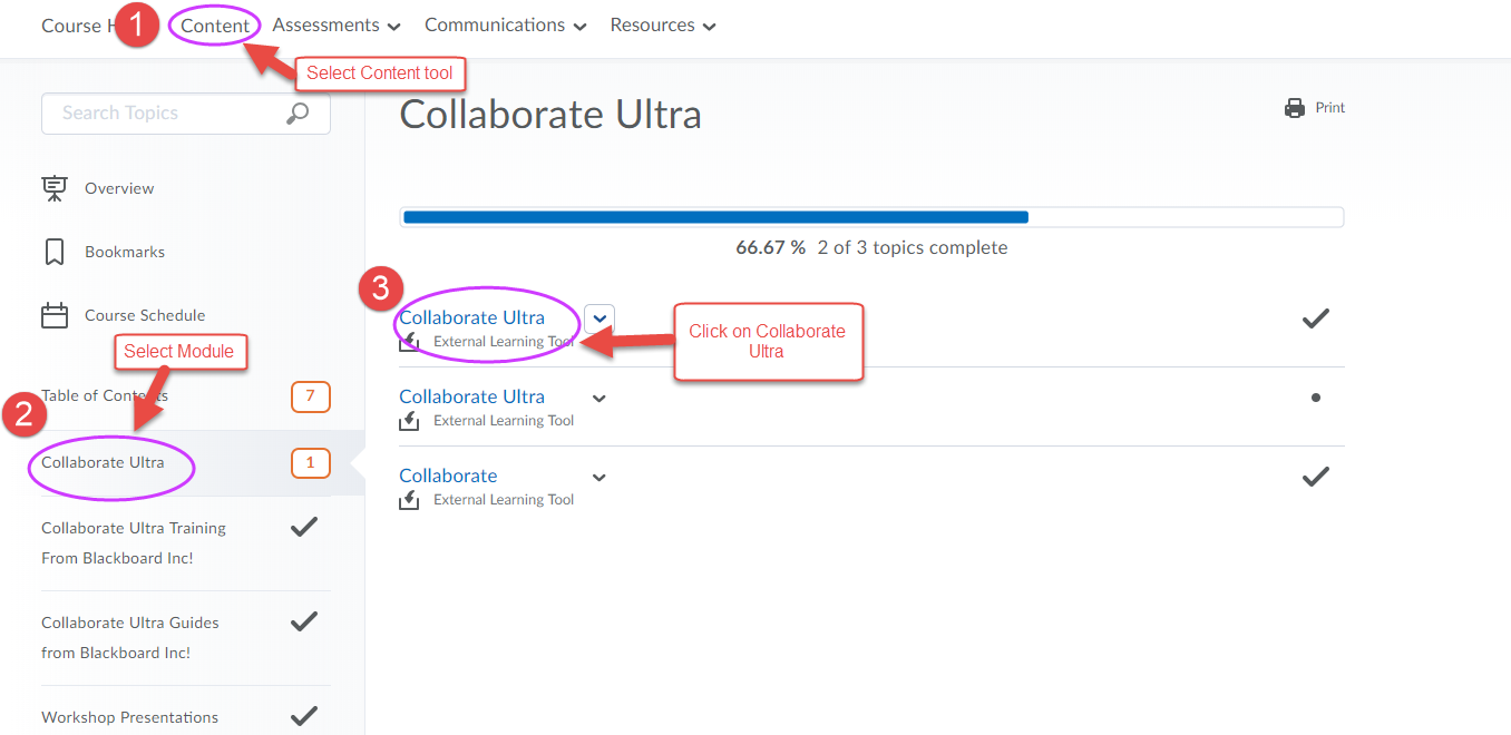 Navigate to Collaborate Ultra link