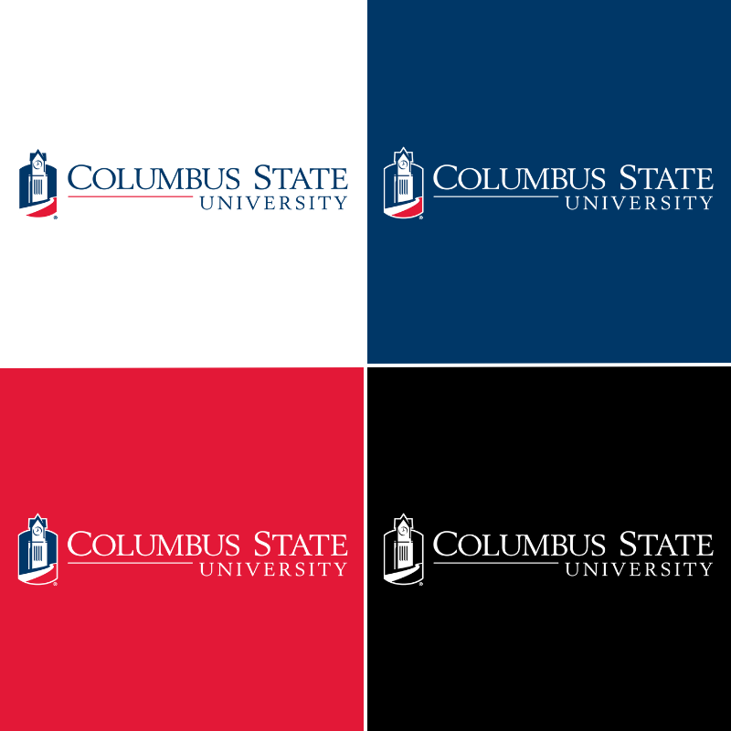 Columbus State University Horizontal Logo on White, Blue, Red and Black
