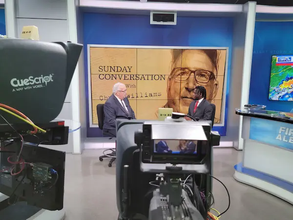 WRBL studio with Chuck Williams and a CSU student