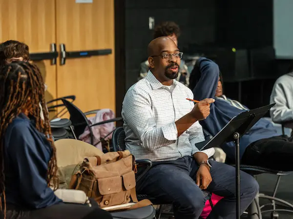 Students having a discussion in a classroom