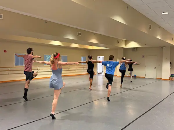 a dance class practicing