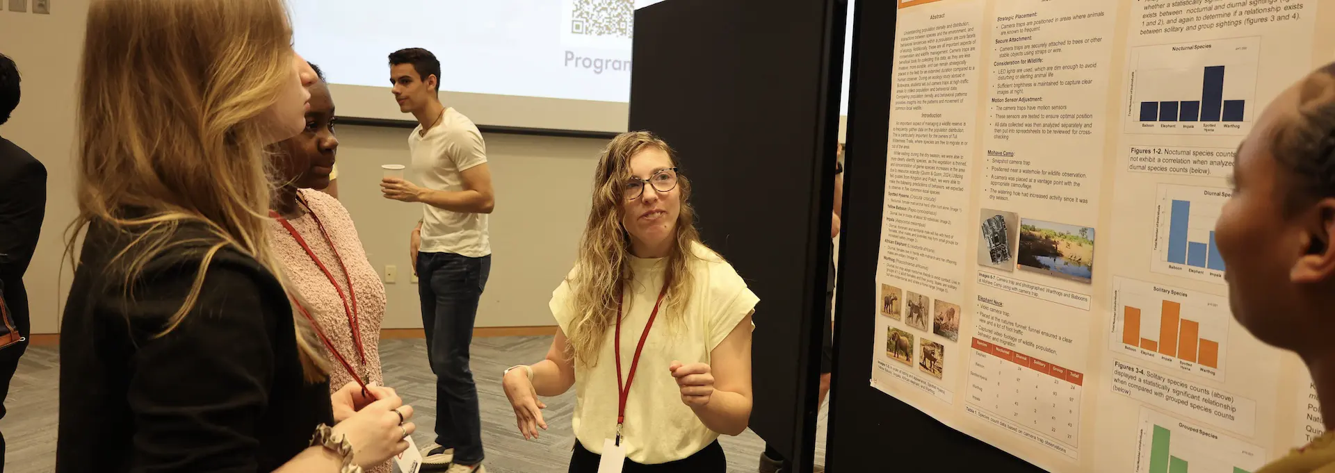 Students talking about research findings