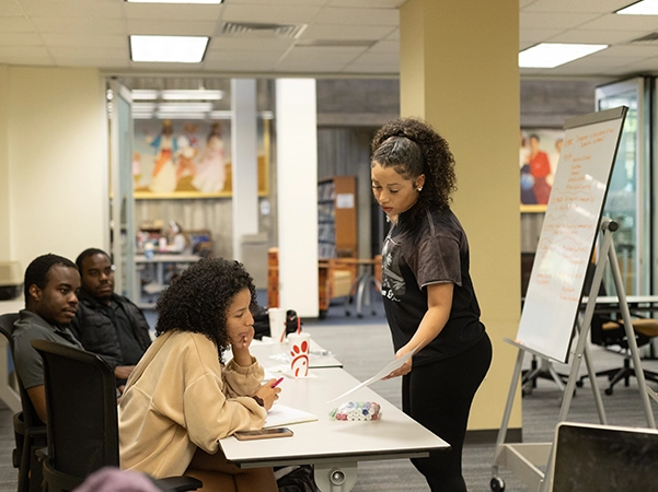 Students researching and studying together.