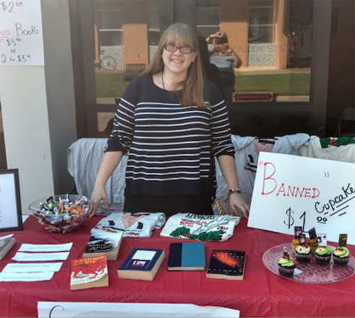 Girl with banned books selling 'banned' cupcakes'
