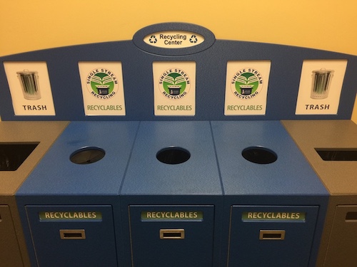 blue recycling cabinet