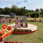 Sculpture of stained glass in the shape of a 3 dimensional triangle