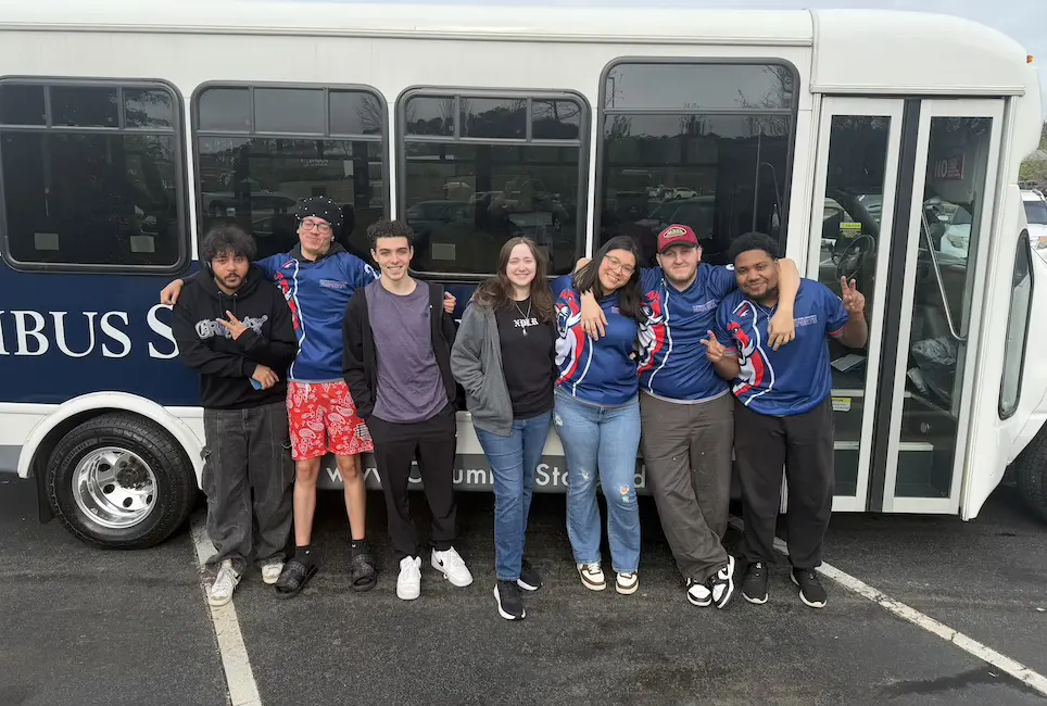 Students in front of CSU bus