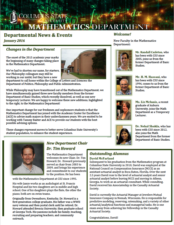 Math Department Newsletter, 2015–2016