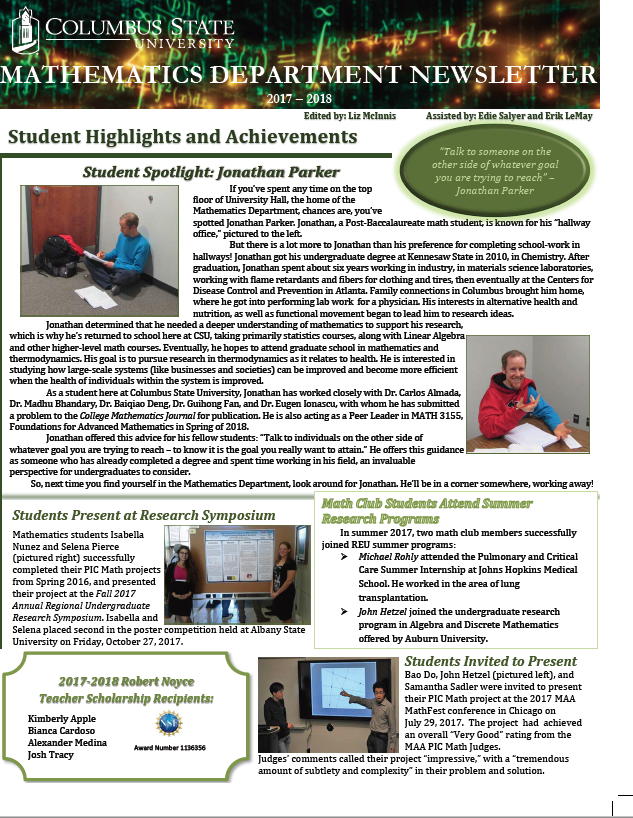 Math Department Newsletter, 2017–2018