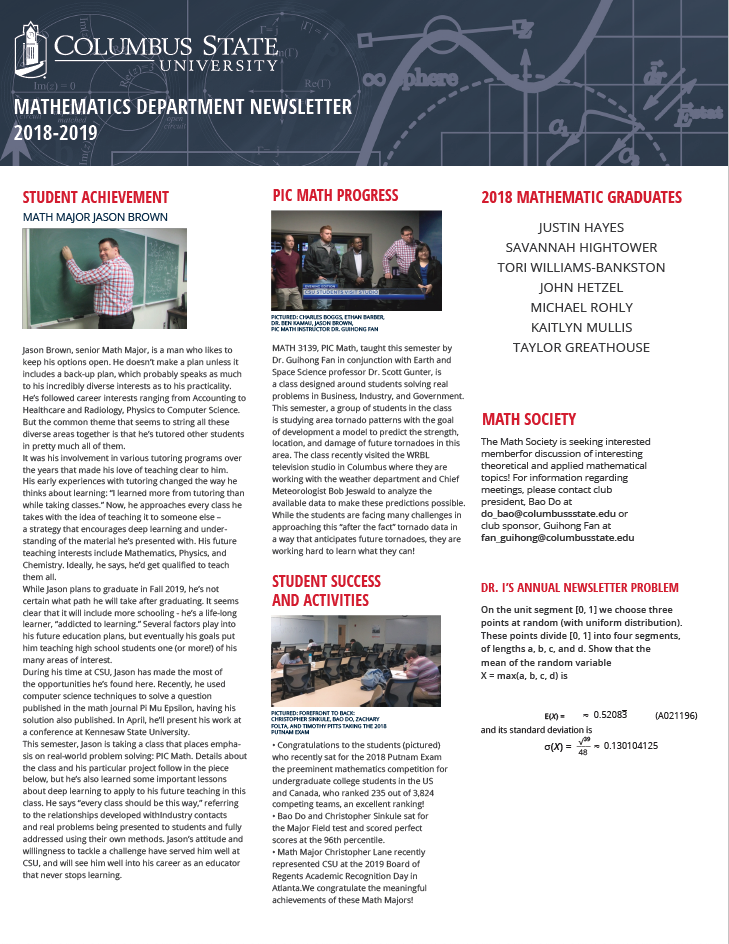 Math Department Newsletter, 2018–2019
