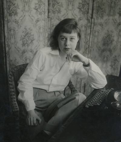 Carson McCullers at a typewriter