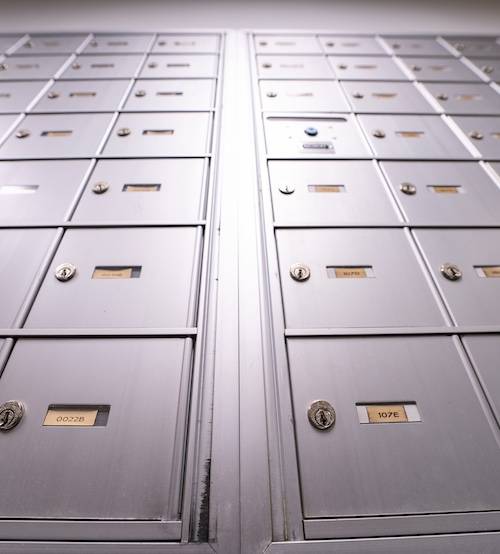 a wall of mailboxes