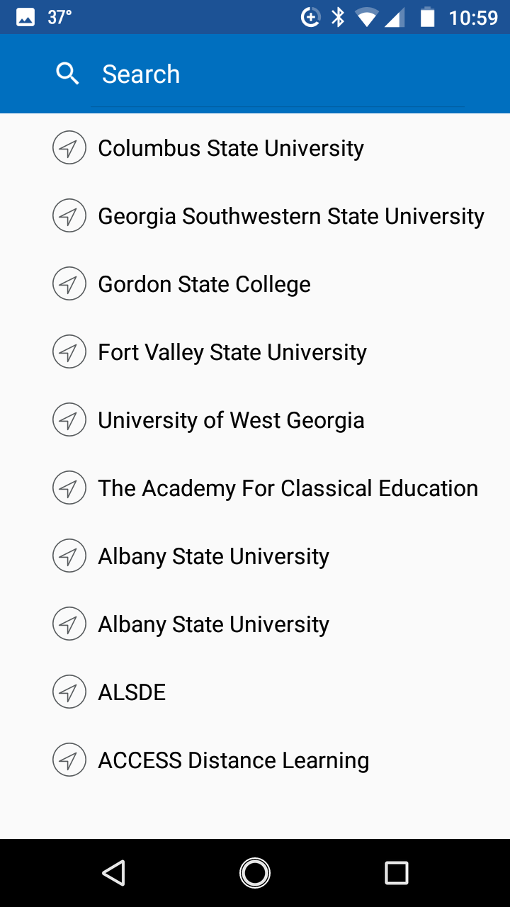 List of nearby institutions on the Pulse app