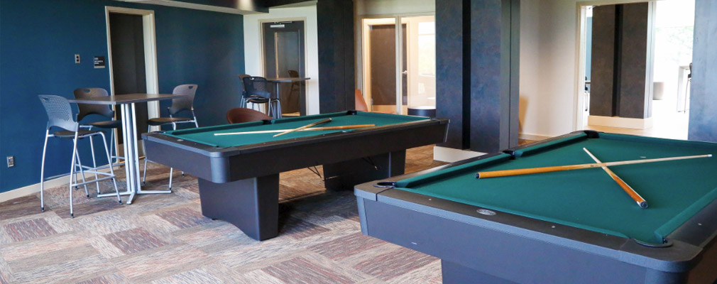 recreational room with two pool tables