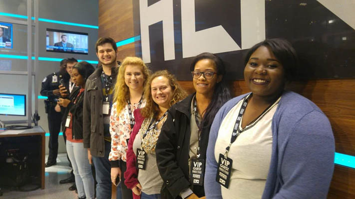 Seven students visiting HLN - CNN studios