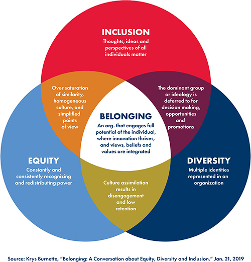 Belonging: A Conversation about Equity, Diversity, and Inclusion infographic with text description below