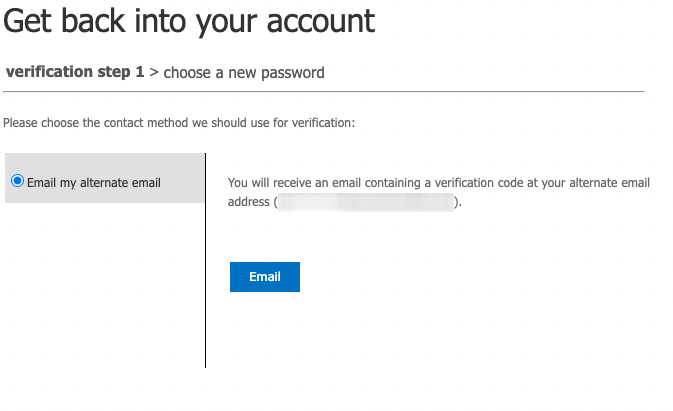 screenshot of webpage asking to email a verification code