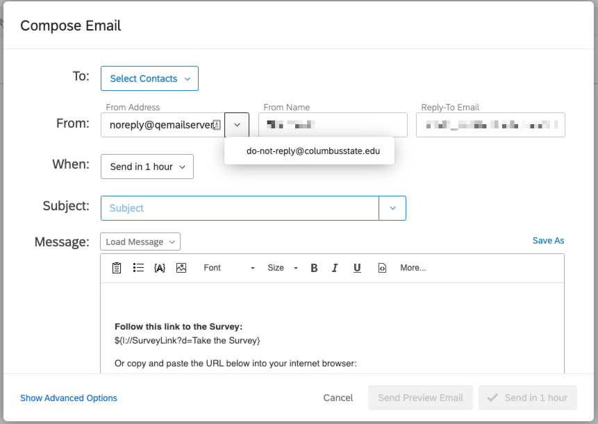 Qualtrics Compose Email popup